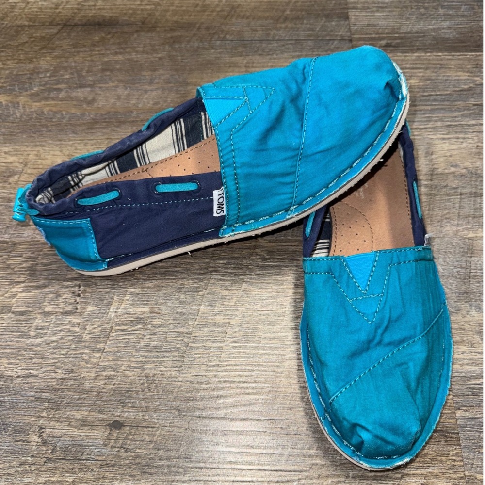 TOMS Womens Blue Teal Canvas Slip On Alpargata Flats Shoes Size 7.5 - Picture 8 of 8